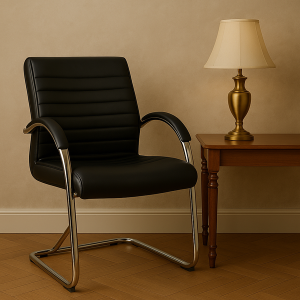 Sleek Visitor Office Chair – Chrome Frame & Black Rexine