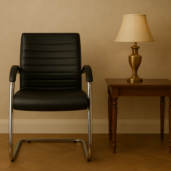 Sleek Visitor Office Chair – Chrome Frame & Black Rexine